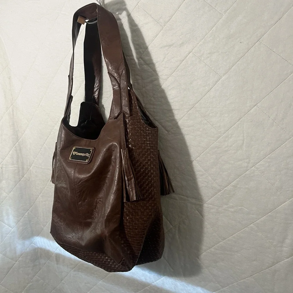 Loungefly Sugar Skull‎ Brown Lattice Large Tote Bag Y2K Purse 16x18 Retro Purse